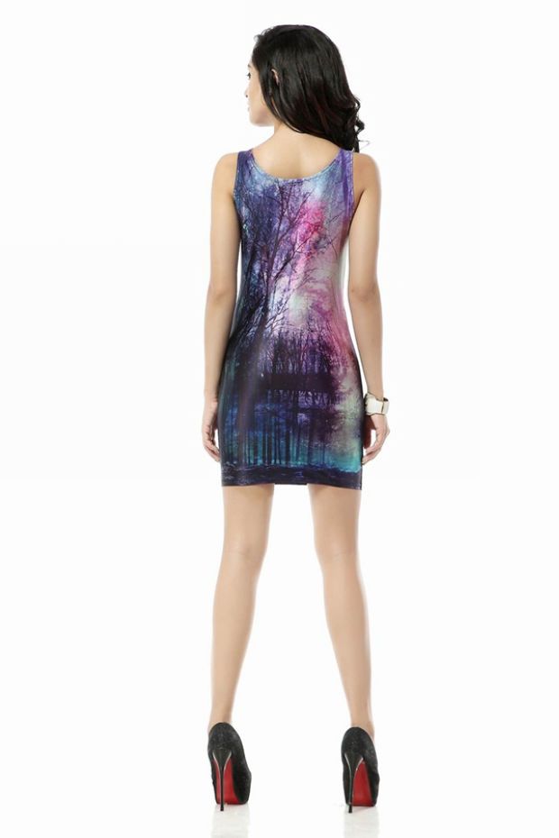 Purple Grim Weird Forest Painting Print Dress